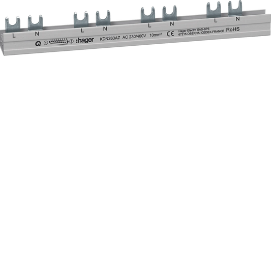 Hager KDN263AZ Phasenschiene mit Gabelanschluss, 2P, 12 Module