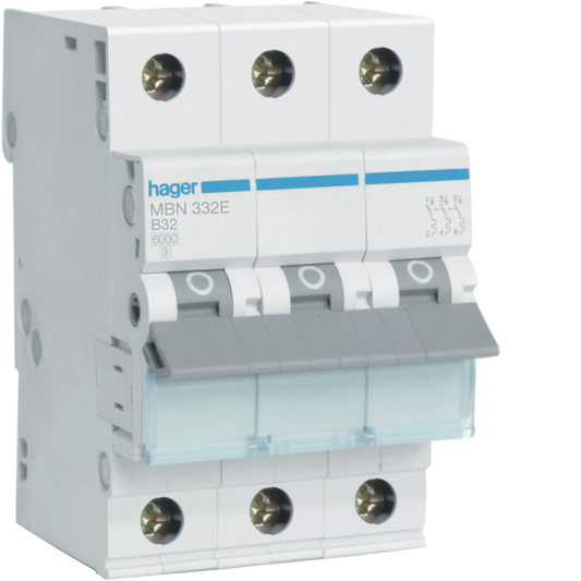 Hager MBN332E Leitungsschutzschalter, 3-polig, B32, 32 A