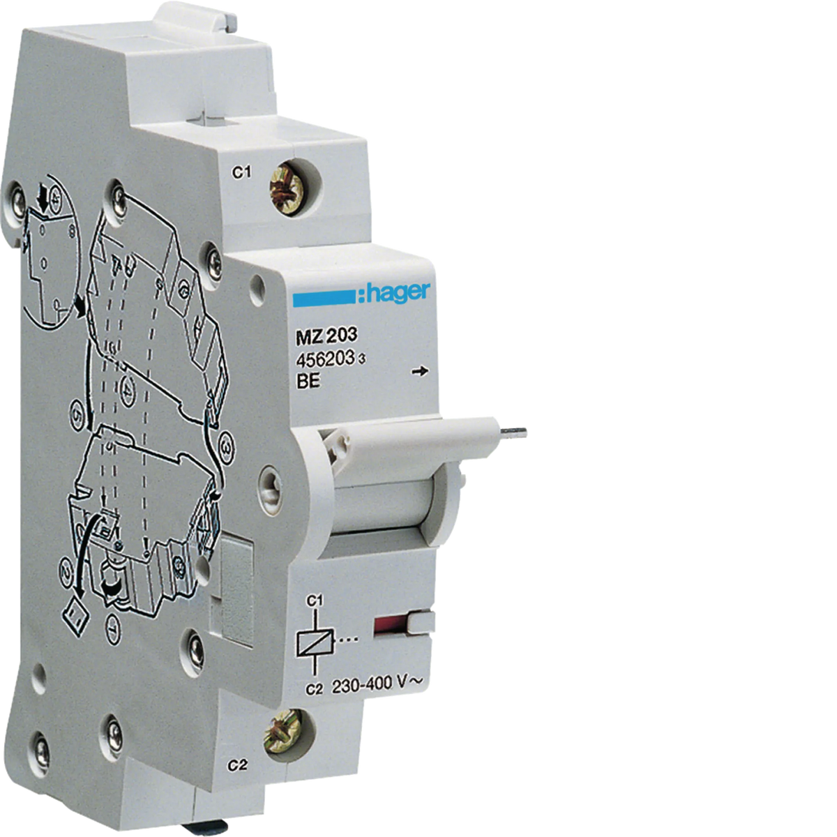 Hager MZ203 Arbeitstromauslöser für MCB RCBO < 125 A 230-415 V AC 110-130 V DC