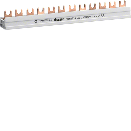 Hager KDN463A Phasenschiene mit Gabelanschluss, 4P, 12 Module
