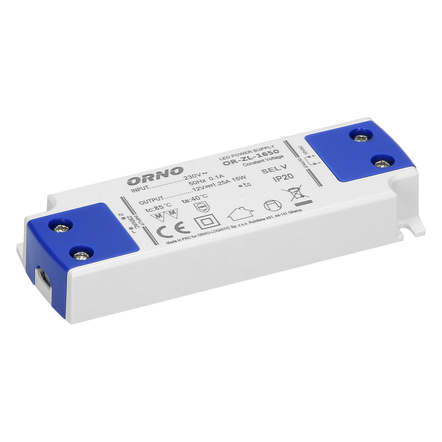 Flaches Netzteil für LED 12VDC 15W, IP20, Höhe 16,5mm