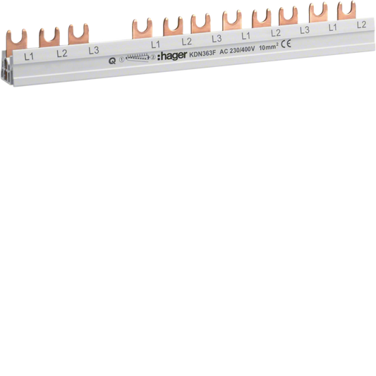 Hager KDN363F Phasenschiene mit Gabelanschluss, 3P, 12 Module