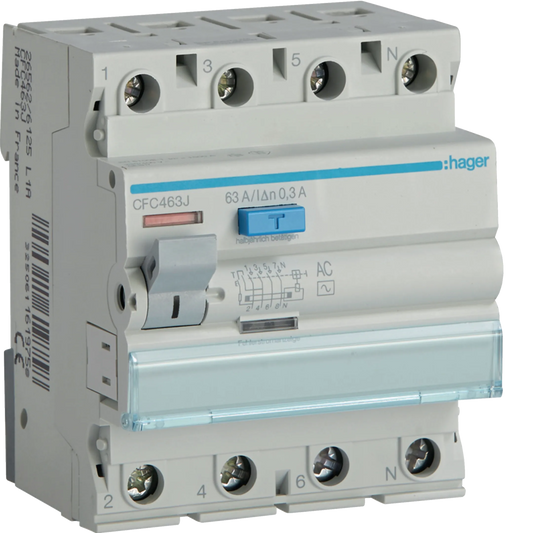 Hager CFC463J FI-Schutzschalter, 4P, 63A, 300mA, Typ AC