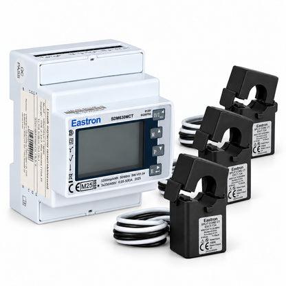 Set: 1× EASTRON SDM630 MCT MID Wandlerzähler, Modbus RTU + 3× CT24 150/5 A Klappstromwandler, Ø 24 mm, 1 m