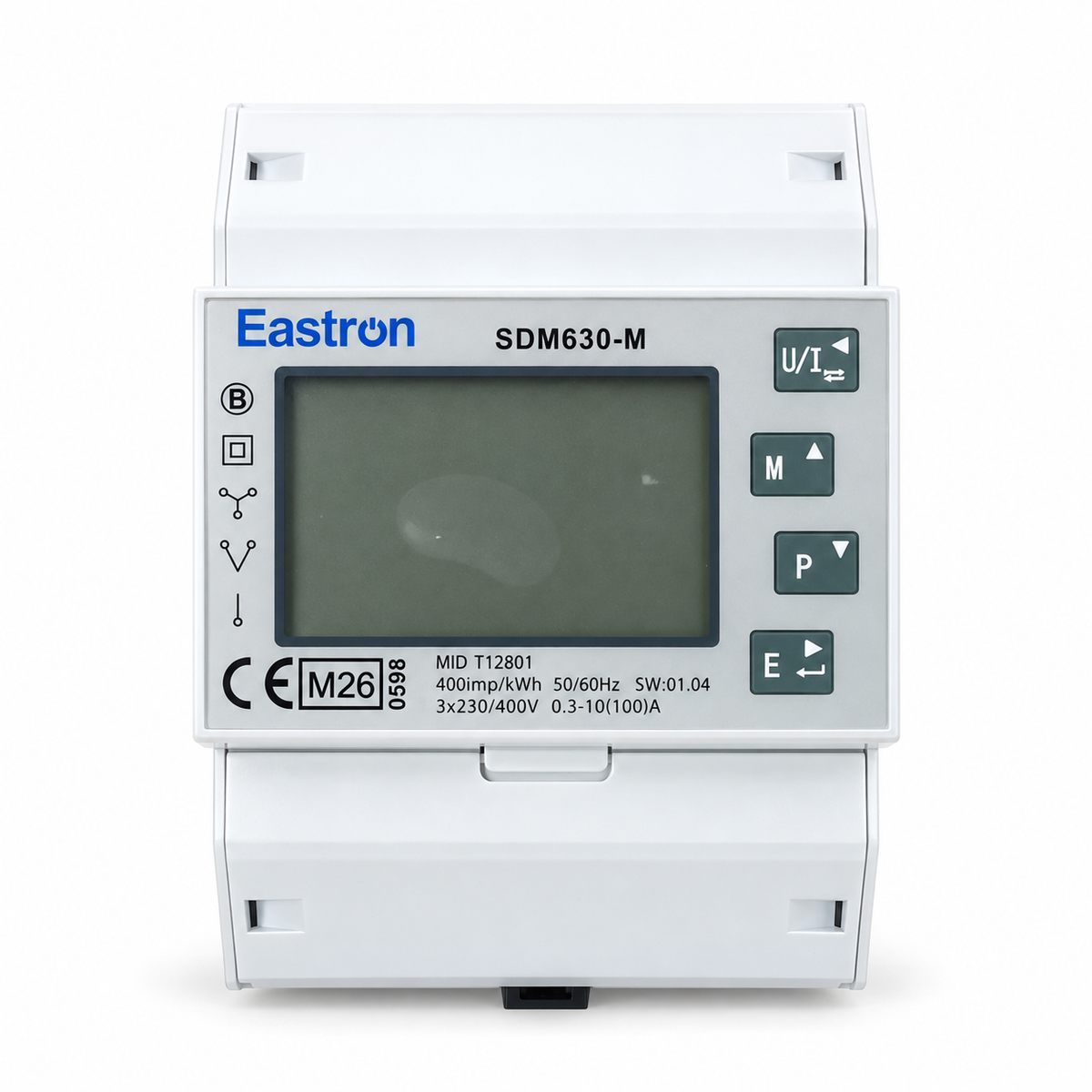 Eastron SDM630-M MID Drehstromzähler – Vorderansicht auf weißem Hintergrund
