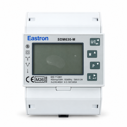 Eastron SDM630-M MID Drehstromzähler – Vorderansicht auf weißem Hintergrund