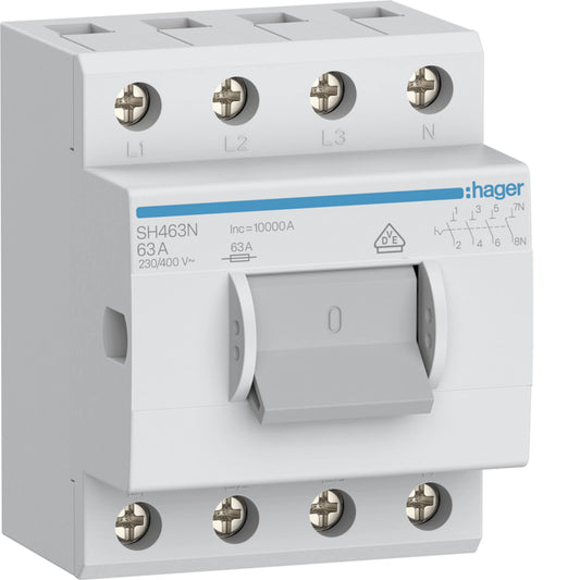 Hager SH463N Lasttrennschalter Kompakt 4P 63 A 4-Schließer 400 V AC
