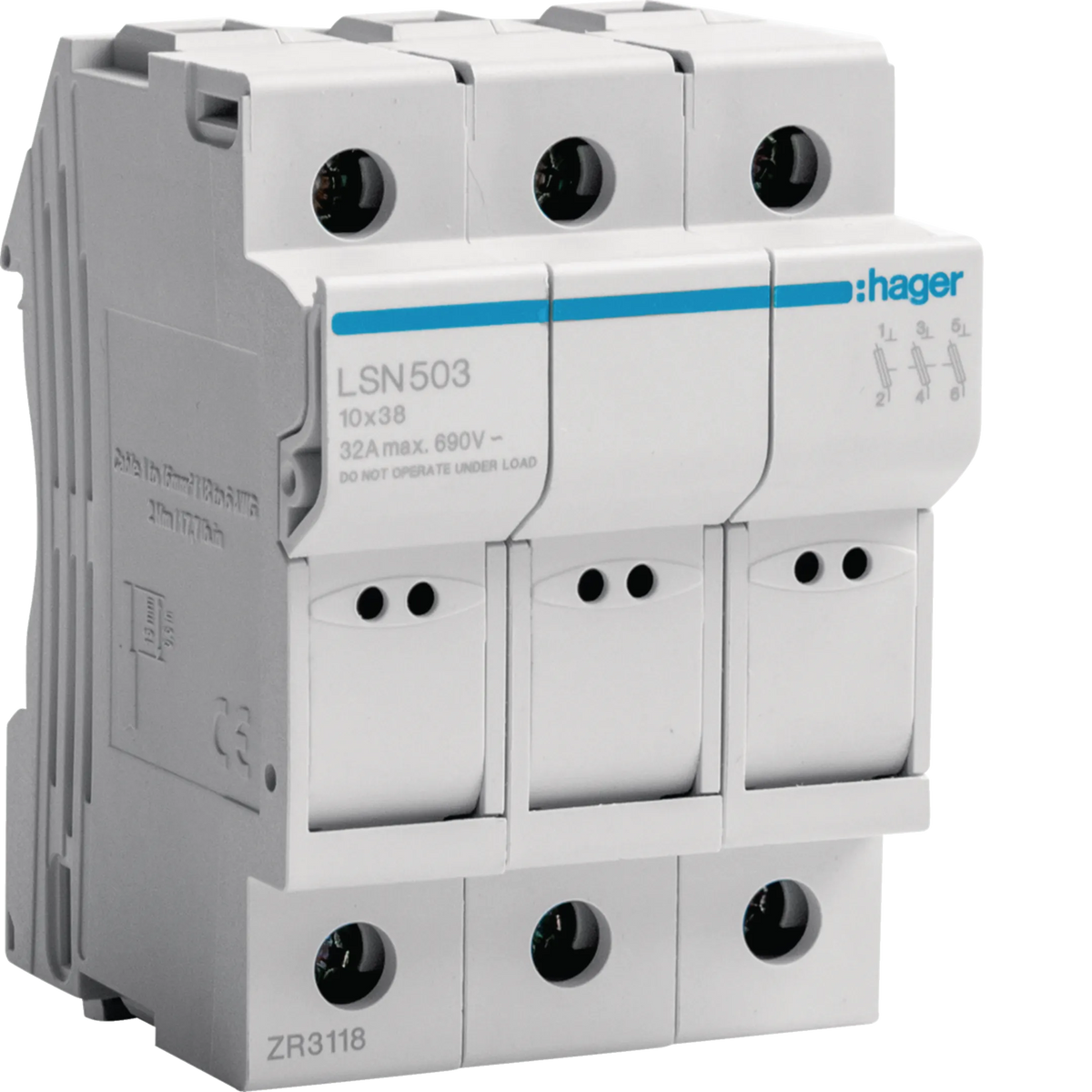 Hager LSN503 Sicherungssockel, 3P, 32 A, 690 V AC, 10 × 38 mm