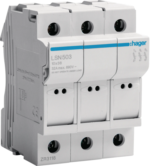 Hager LSN503 Sicherungssockel, 3P, 32 A, 690 V AC, 10 × 38 mm
