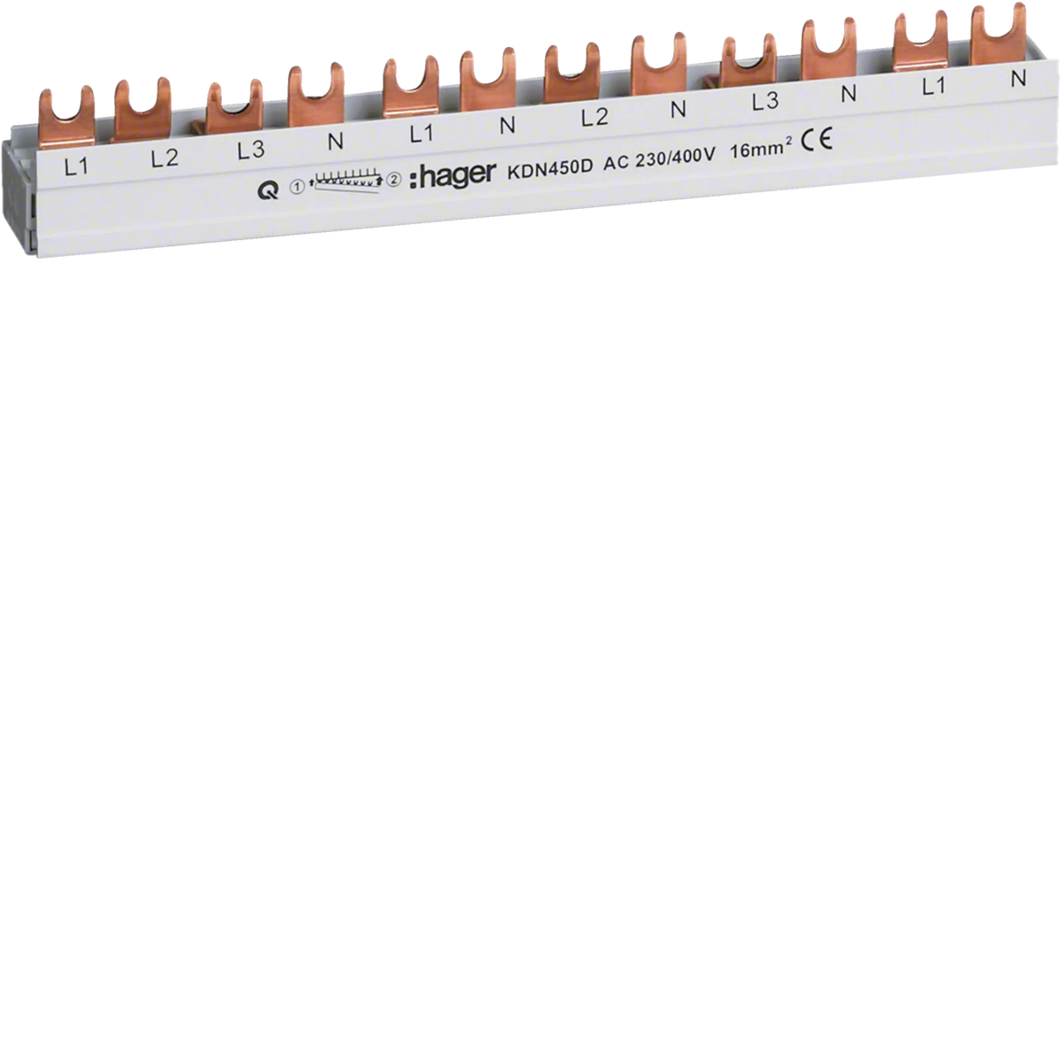 Hager KDN450D Phasenschiene mit Gabelanschluss, 3P+N, 12 Module
