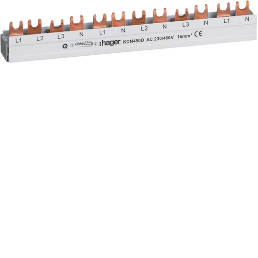 Hager KDN450D Phasenschiene mit Gabelanschluss, 3P+N, 12 Module