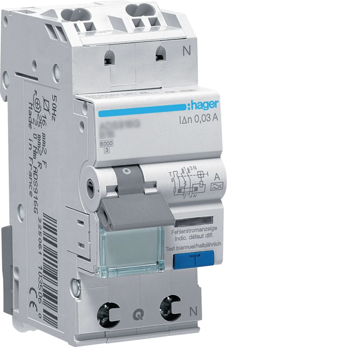 Hager ADS910D FI/LS-Schalter, 1P+N, 6kA, B10, 30mA, Typ A, QuickConnect