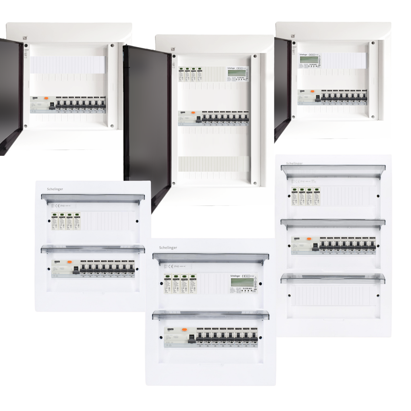 Sicherungskasten, 2,3,4,5 Reihig, Aufputz, Unterputz, Hohlwand, verdrahtet, VDE 1 x FI 40A/30mA + 8 x 1P LS B16