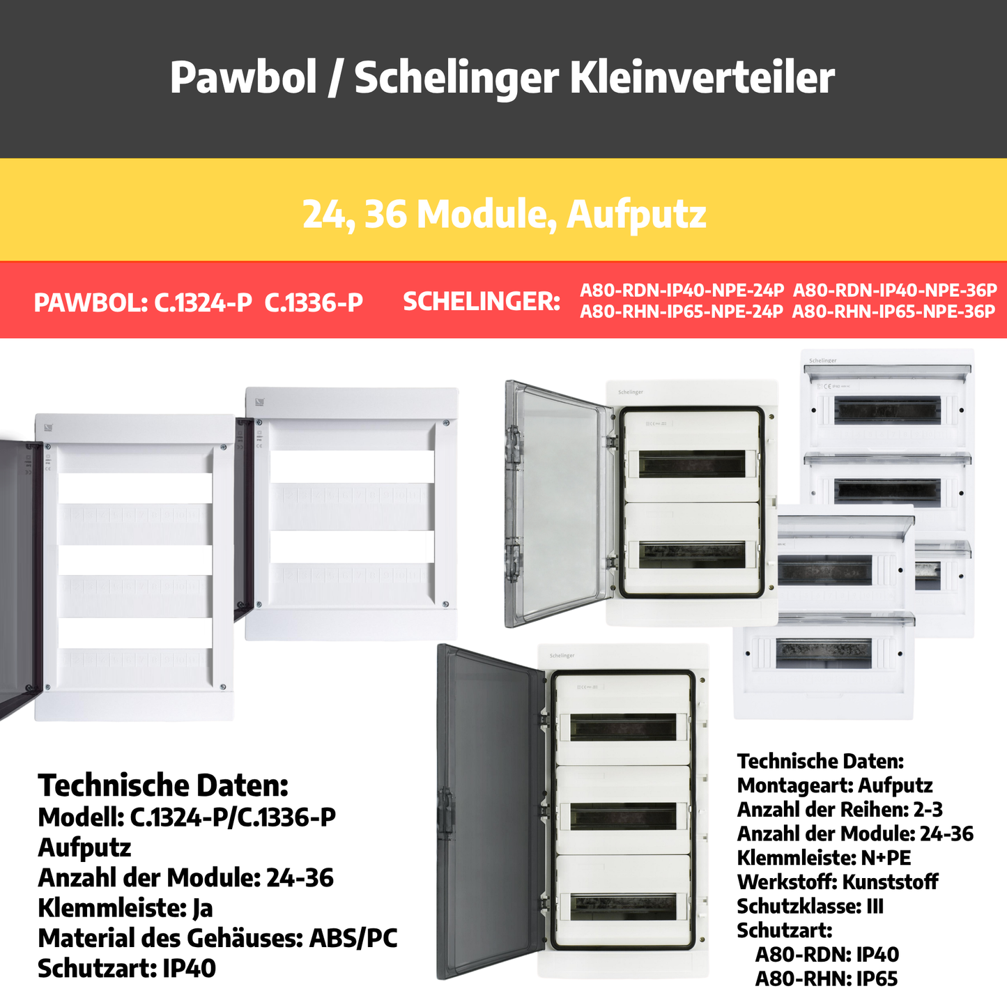 Sicherungskasten,3,4,5 Reihig, Aufputz, Unterputz, Hohlwand, verdrahtet, VDE 2 x FI 40A/30mA + 16 x 1P LS B16