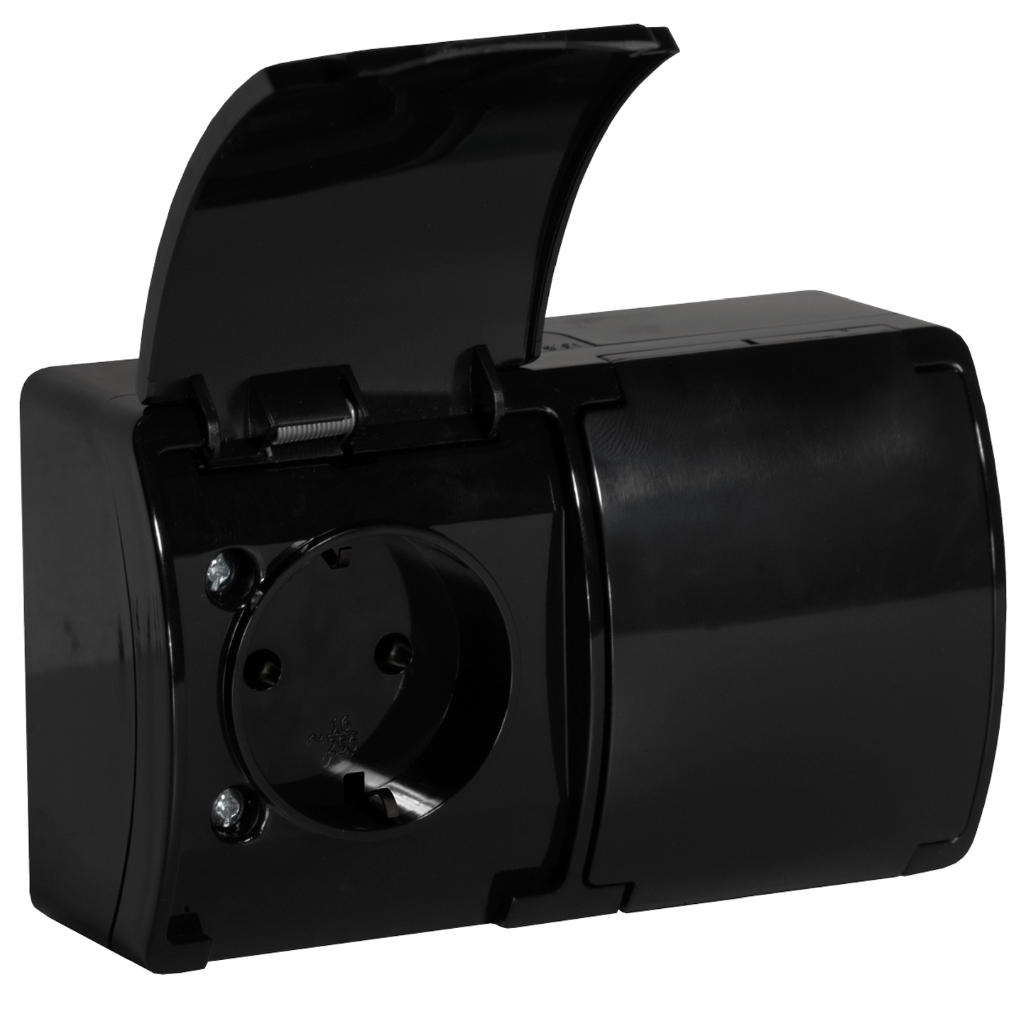 Doppelsteckdose aufputz 2x2P+Ed AQUATIC IP44, schwarz