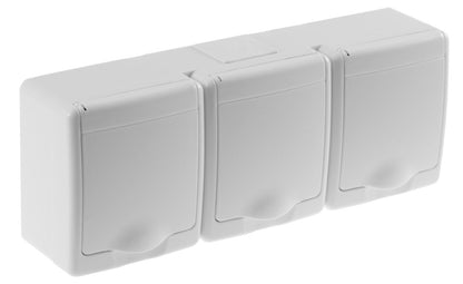 BETA Hermetische 3-fach Steckdose Aufputz-Montage weiß Feuchtraum IP44 16A 250V