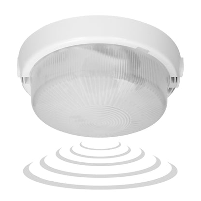 Leuchte mit Mikrowellen-Bewegungssensor, 100W, E27, IP44, Milchglas, Verschraubungen