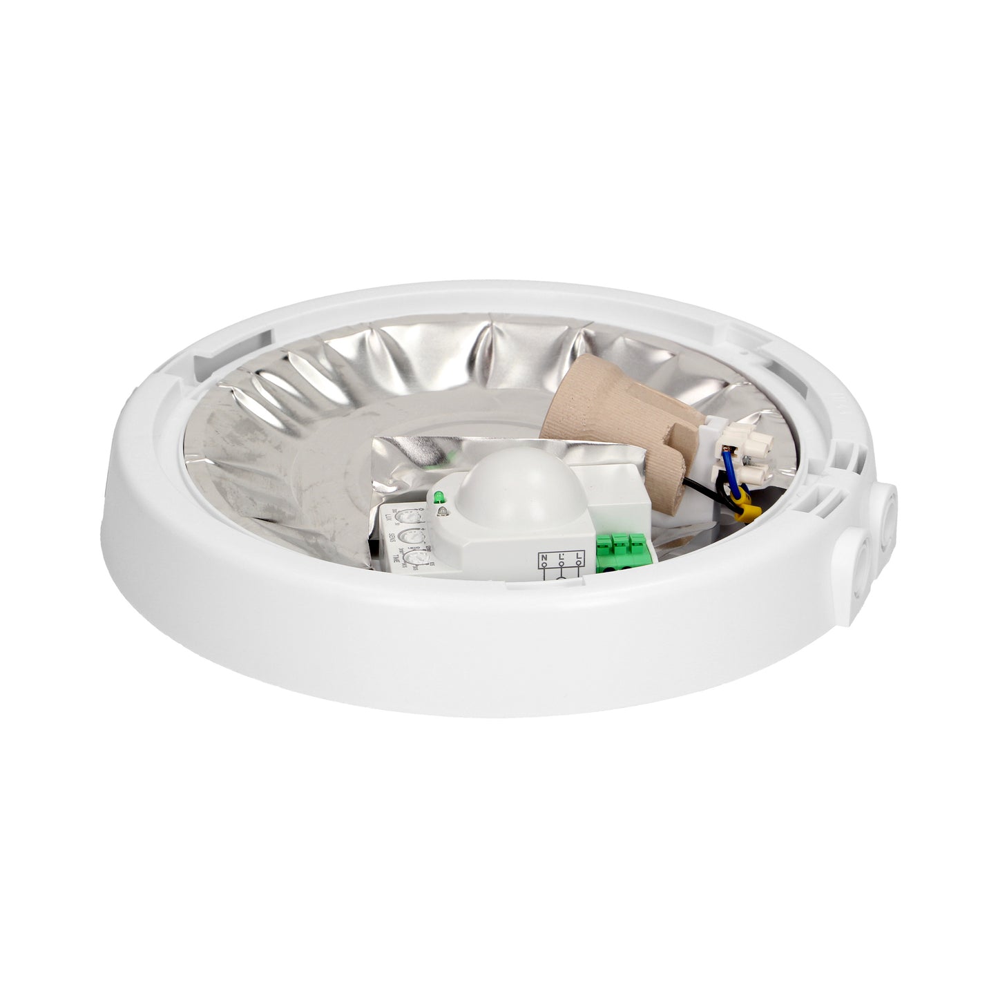 Leuchte mit Mikrowellen-Bewegungssensor, 100W, E27, IP44, Milchglas, Verschraubungen
