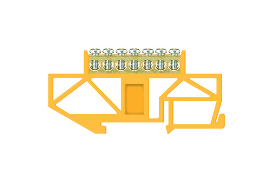 Schutzklemmeleisten, hohe Basis, für Montage auf Schiene 7 x 16 mm2 gelb