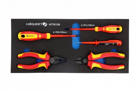 Högert Technik Werkzeug-Set 1000V, VDE (2xZange, 2xSchraubendreher, 1xSpannungsprüfer)