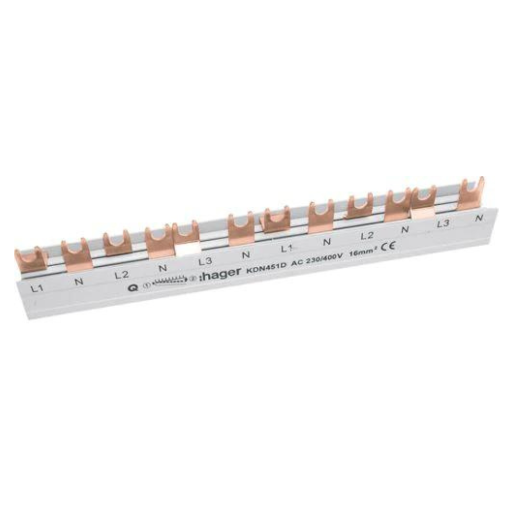 Hager KDN451D Phasenschiene 3 polig+N mit Gabelanschluss 16mm? 80A 12 Module