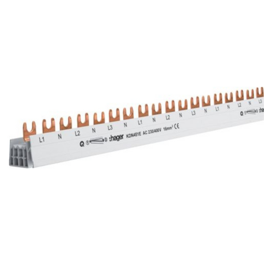 Hager KDN451E Phasenschiene 3 polig+N mit Gabelanschluss 16mm? 80A 57 Module