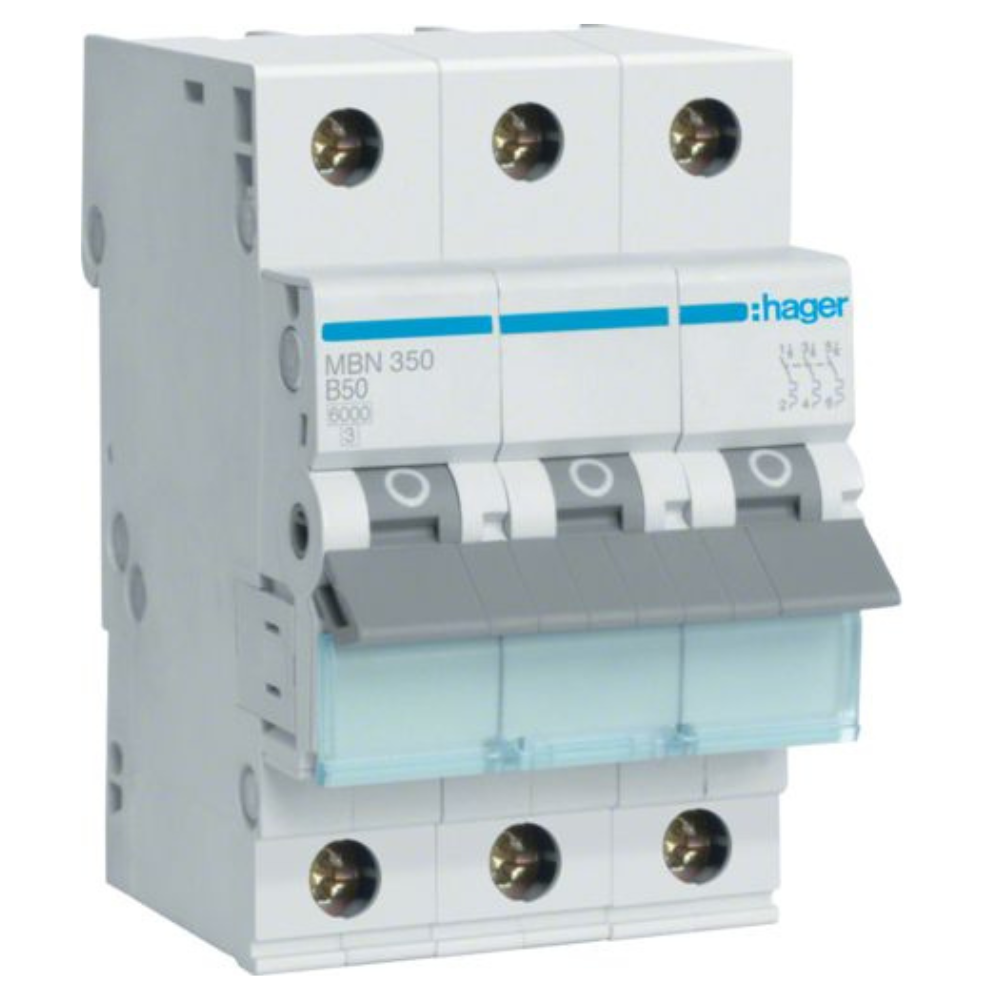 Hager MBN350E Leitungsschutzschalter 3 polig 6kA B-Charakteristik 50A 3 Module