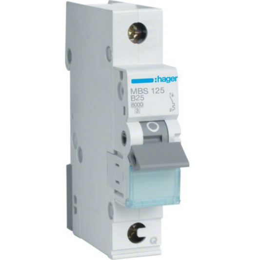 Hager MBS125 Leitungsschutzschalter 1 polig 6kA B-Charakteristik 25A QuickConnect 1 Modul