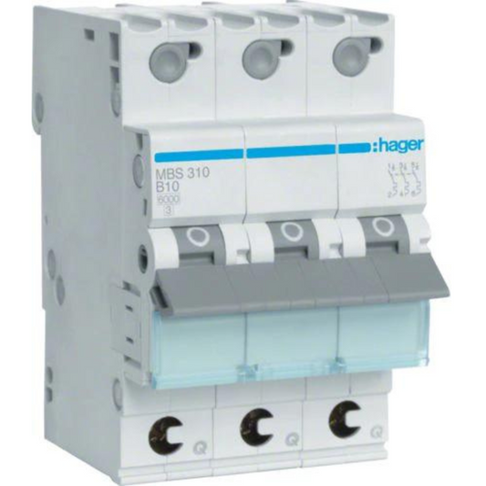 Hager MBS310 Leitungsschutzschalter 3 polig 6kA B-Charakteristik 10A QuickConnect 3 Module