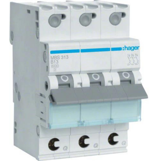 Hager MBS313 Leitungsschutzschalter 3 polig 6kA B-Charakteristik 13A QuickConnect 3 Module