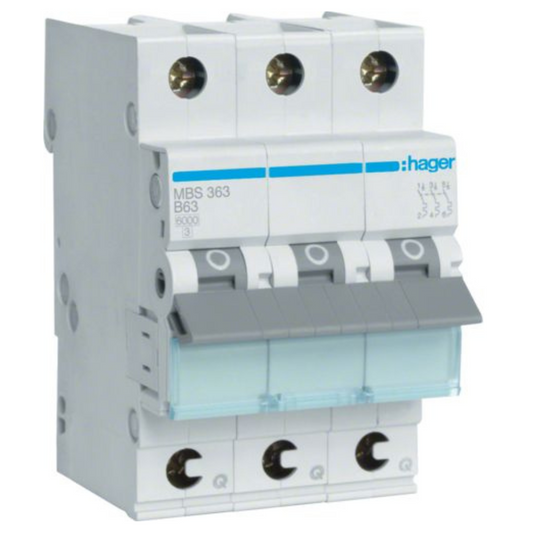 Hager MBS363 Leitungsschutzschalter 3 polig 6kA B-Charakteristik 63A QuickConnect 3 Module