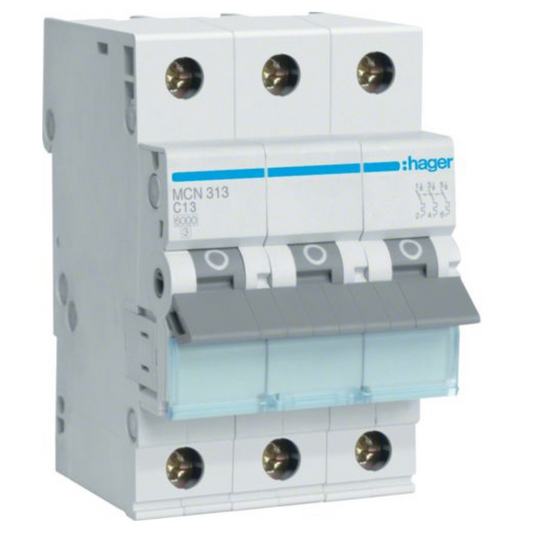 Hager MCN313E Leitungsschutzschalter 3 polig 6kA C-Charakteristik 13A 3 Module