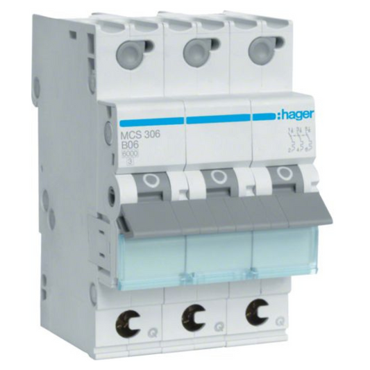 Hager MCS306 Leitungsschutzschalter 3 polig 6kA C-Charakteristik 6A QuickConnect 3 Module
