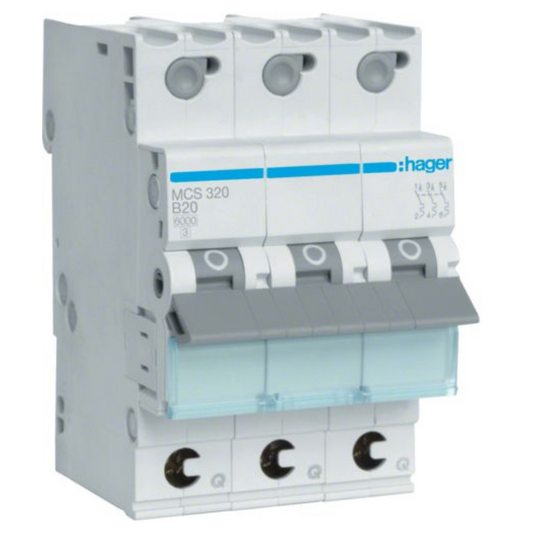 Hager MCS320 Leitungsschutzschalter 3 polig 6kA C-Charakteristik 20A QuickConnect 3 Module