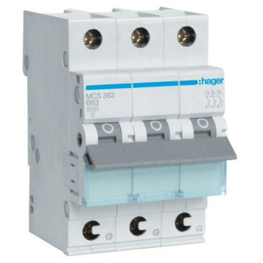 Hager MCS363 Leitungsschutzschalter 3 polig 6kA C-Charakteristik 63A QuickConnect 3 Module