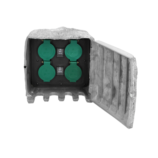 Gartensteckdose Stone, 4 Steckdosen Typ E SchuKo, Gummikabel H07RN-F 3x1,5mm², 3m, 2 Betriebsarten