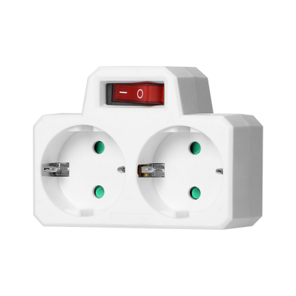 Leistungsverteiler 2x2P+E (Schuko) mit Zentralschalter, weiß