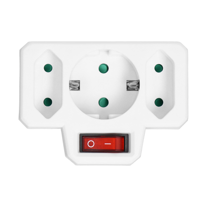 Elektrischer Verteiler mit Zentralschalter, 1x2P+E Schuko, 2x2P/II, weiß