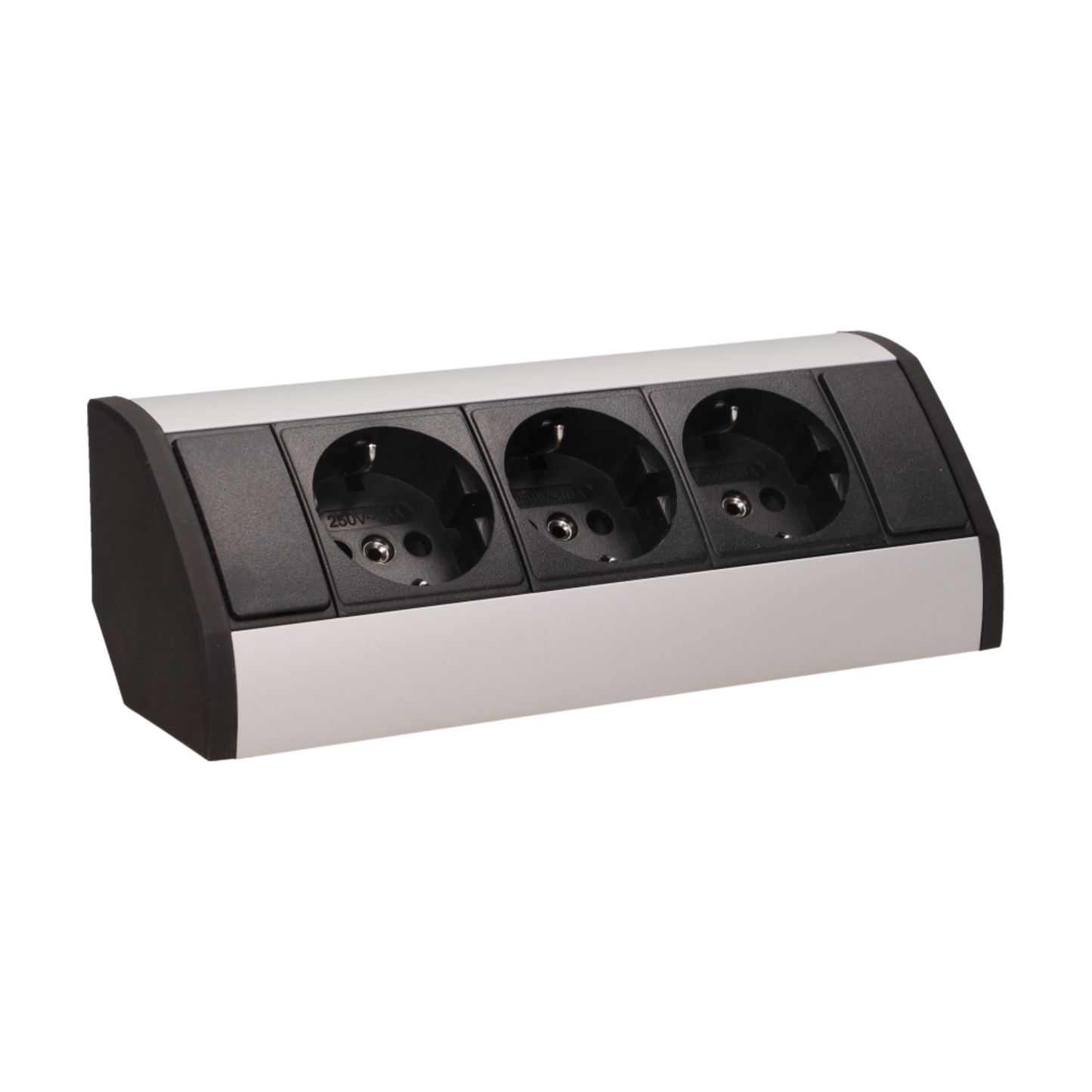 Möbel-Steckdose 3x2P+Z, Schuko Version, schawarz-silber