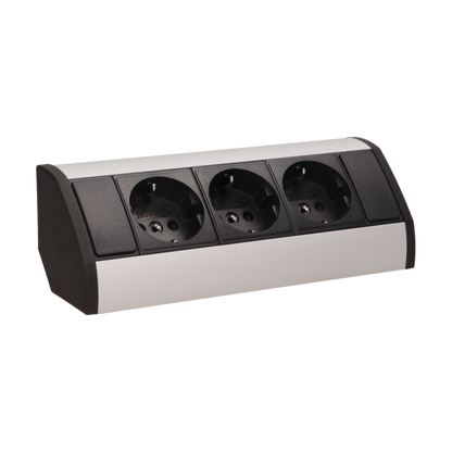 Möbel-Steckdose 3x2P+Z, Schuko Version, schawarz-silber
