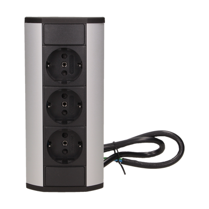 Möbel-Steckdose 3x2P+Z, Schuko Version, schawarz-silber