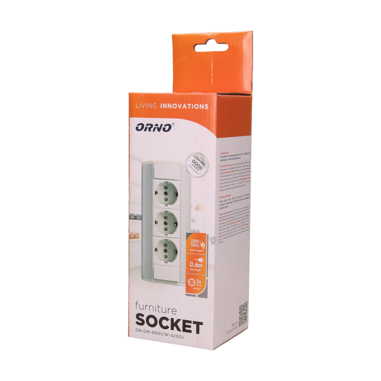 Möbel-Steckdose 3x2P+Z, Schuko Version, weiß-silber