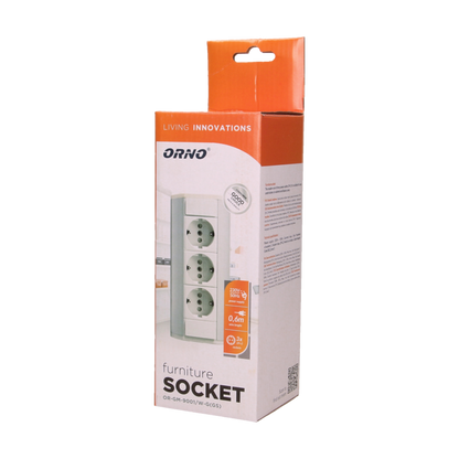 Möbel-Steckdose 3x2P+Z, Schuko Version, weiß-silber