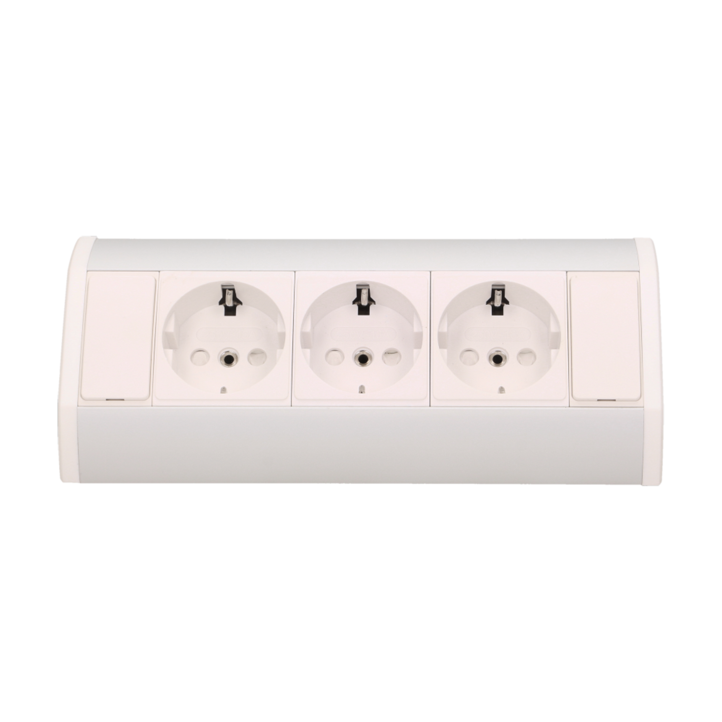 Möbel-Steckdose 3x2P+Z, Schuko Version, weiß-silber