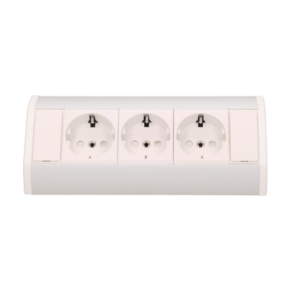 Möbel-Steckdose 3x2P+Z, Schuko Version, weiß-silber