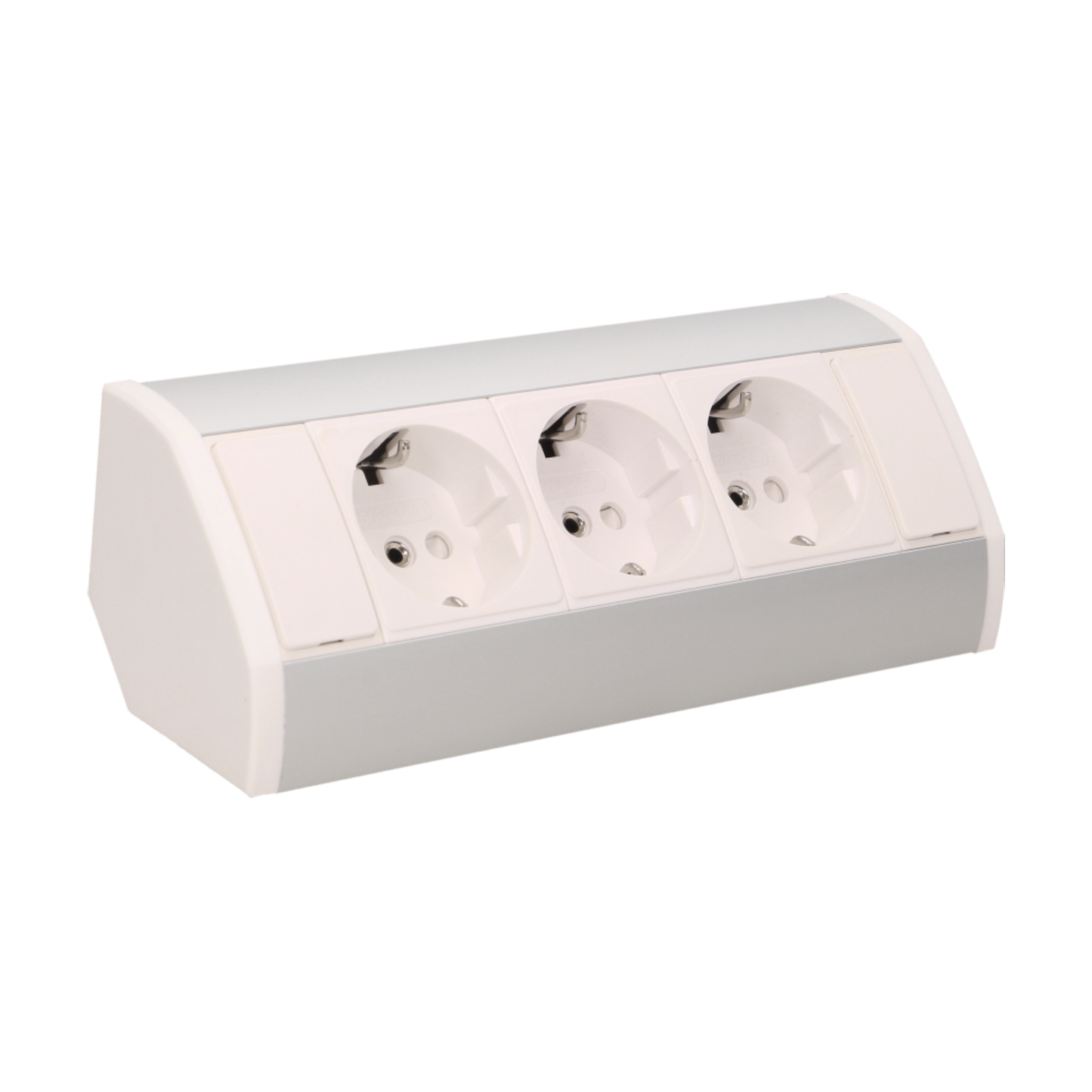 Möbel-Steckdose 3x2P+Z, Schuko Version, weiß-silber