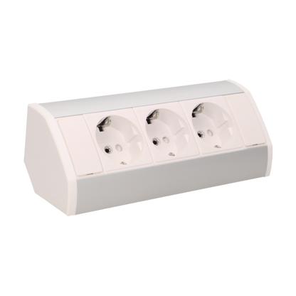 Möbel-Steckdose 3x2P+Z, Schuko Version, weiß-silber