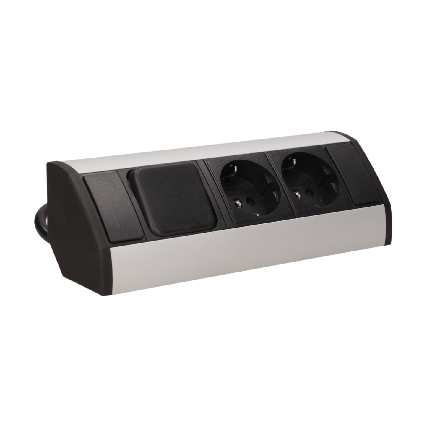 Möbel-Steckdose mit Schalter, 2x2P+Z, Schuko Version, schwarz