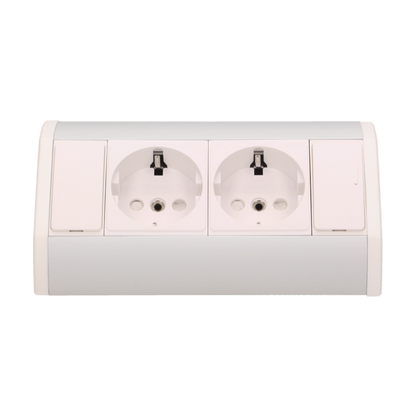 Möbel-Steckdose 2x2P+Z, Schuko Version, weiß-silber