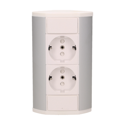 Möbel-Steckdose 2x2P+Z, Schuko Version, weiß-silber
